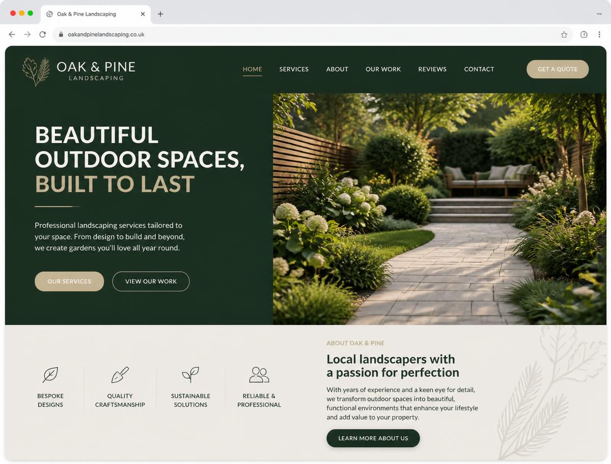 Concept website design for Oak & Pine Landscaping